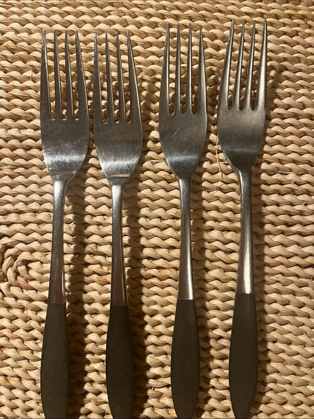 MCM Epic Forged Stainless Steel Large Forks with Black Handles - Set of 4 Vtg